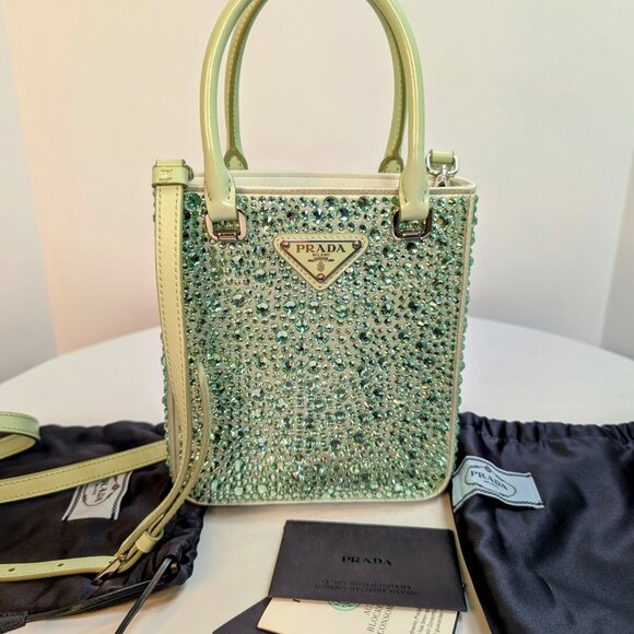 Prada Light Green/Aqua Crystal Embellished Small Double-Handle Crossbody Bag - Picture 2 of 13
